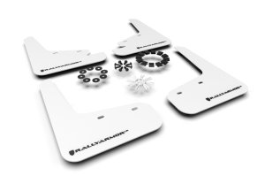 Tesla Model Y Mud Flaps - Rally Armor - UR White Flap/Black Logo - White - `20-`26 Tesla Model Y Mud Flaps - Rally Armor - UR White Flap/Black Logo - White - `20-`26